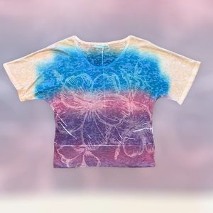 Multicolored sheer top w. Flower accents